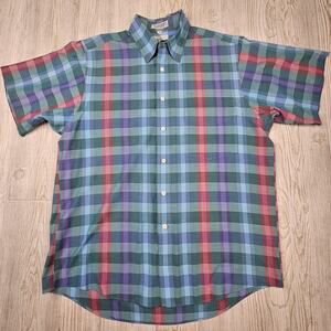 Vintage Van Heusen‎ 417 Shirt Mens Medium Plaid Short Sleeve Button Down 90s